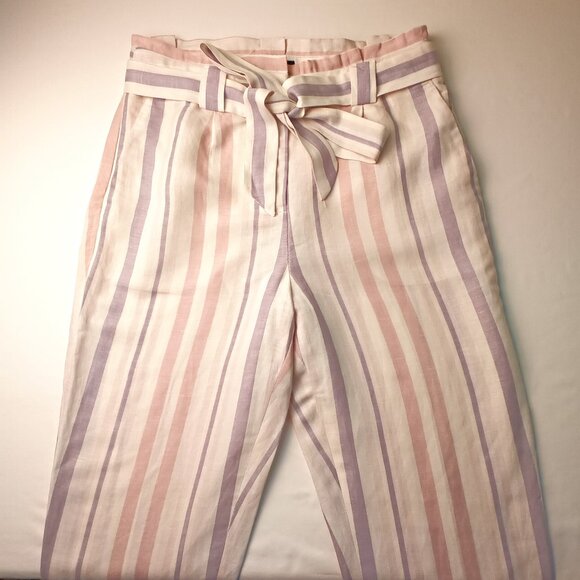 Express Pants - Express Linen Blend Pants Size 6 High Rise Ankle Tapered Leg Cream Pink Purple